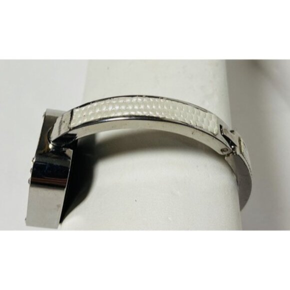 Y2K Statement Bracelet Silver-tone Rectangle Pink White Paisley Floral Butterfly - Picture 7 of 10